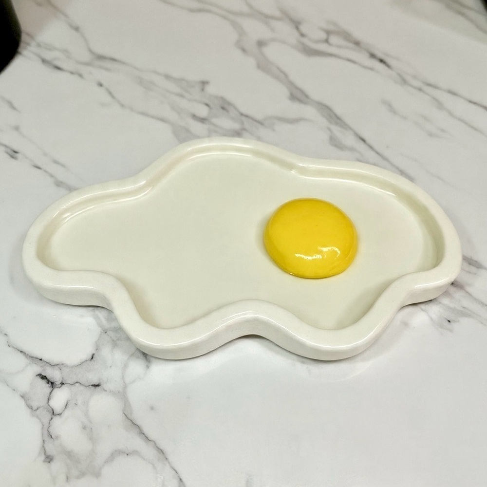 Sunny Side Up Egg Trinket Dish - Handmade - White & Yellow - Picture 6 of 10